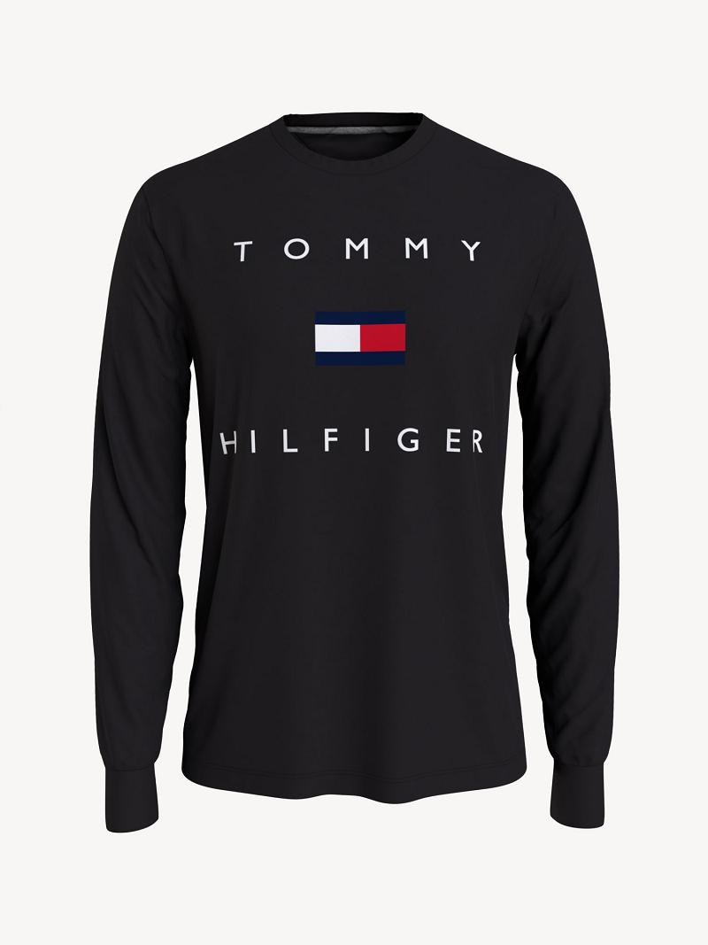 Férfi Tommy Hilfiger Essential long-sleeve logo Póló Fekete | HU 813YXF